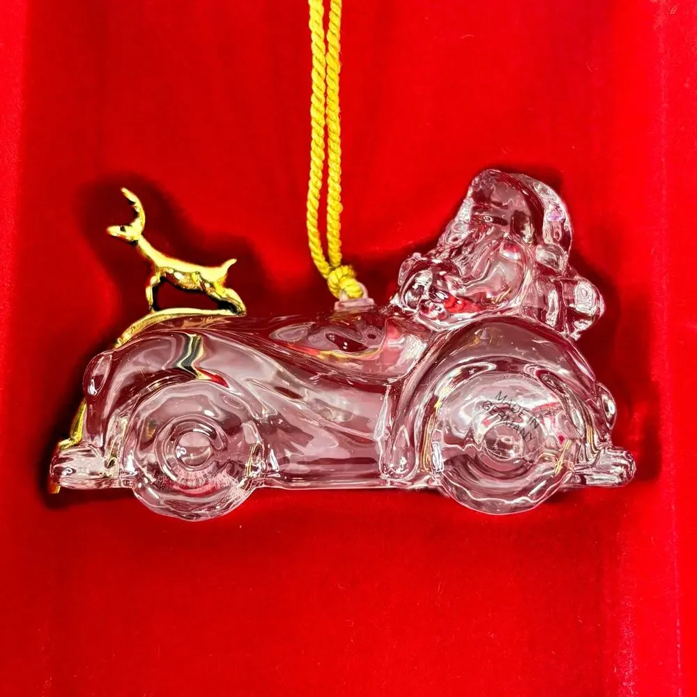 Santa's Roadster Retired Gorham Full Lead Crystal Ornament Second in Series